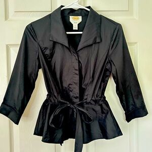 Talbots Black Blouse Stretch with Tie at Waist